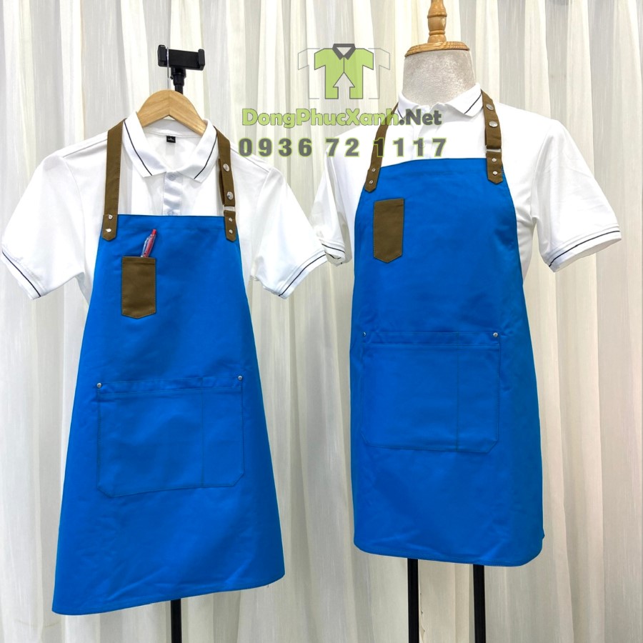 Tạp dề màu xanh dương đồng phục nhân viên phục vụ nhà hàng quán ăn