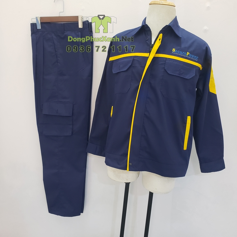 mẫu quần áo bảo hộ lao động công trình màu xanh dương