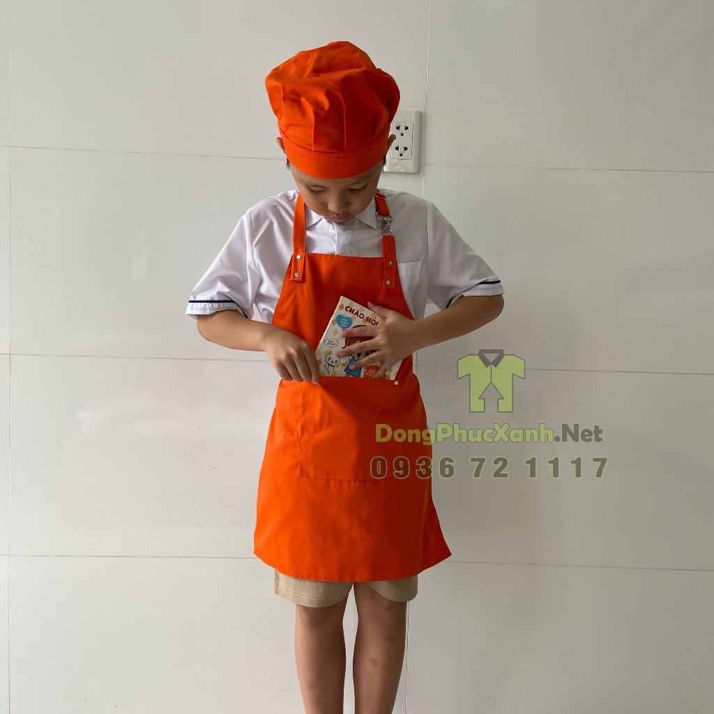Bộ Tạp dề nón màu cam cho các bé