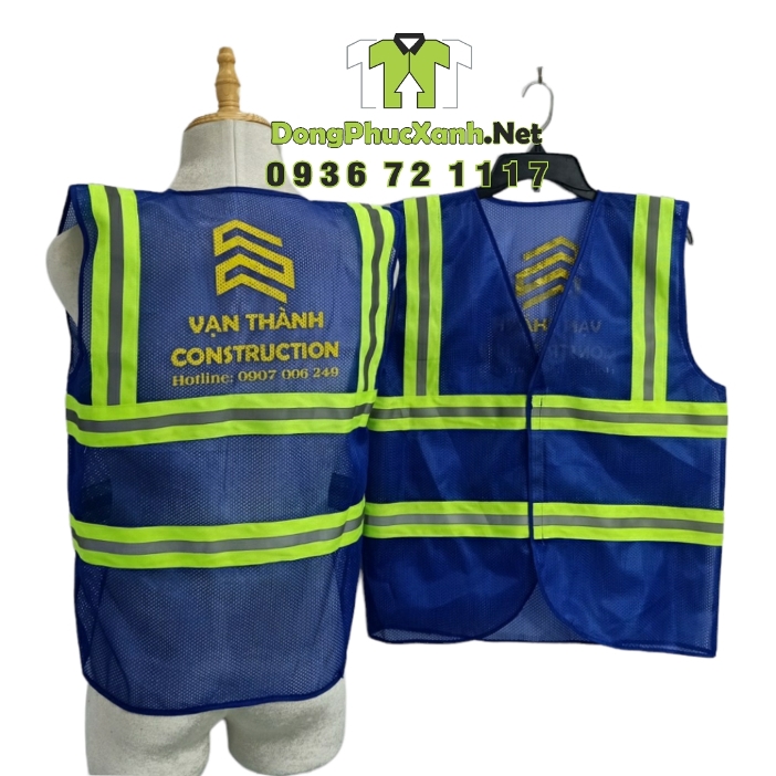 Mẫu áo lưới phản quang 3M màu xanh đồng phục bảo hộ công nhân xây dựng