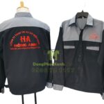 Áo đồng phục công nhân cơ khí dài tay in logo màu đỏ