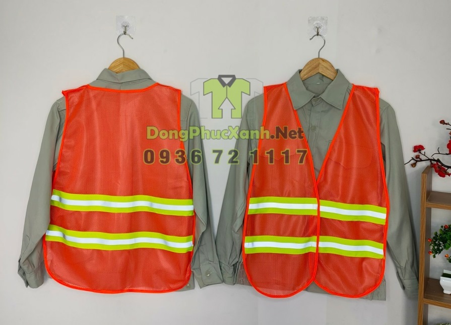 Mẫu áo lưới công nhân màu cam thun 2 bên - áo lưới phản quang bảo hộ lao động