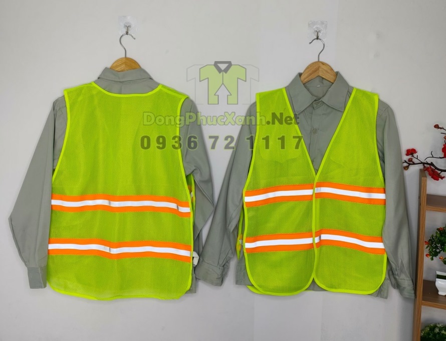 Áo lưới phản quang thun sườn màu xanh - áo lưới công nhân 