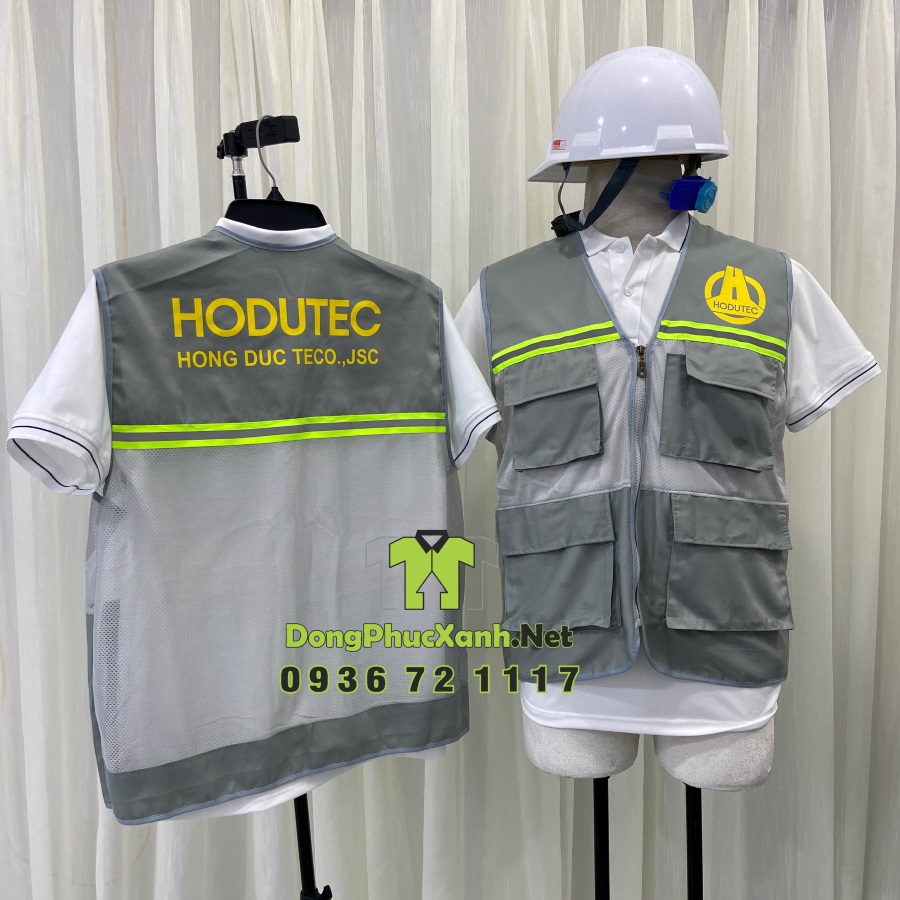 Áo gile kỹ sư kèm nón bảo hộ công trình cho Hodutec
