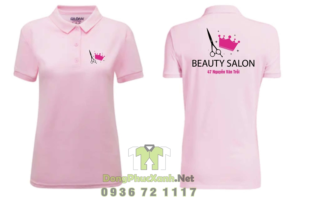Áo thun đồng phục beauty salon màu hồng dễ thương