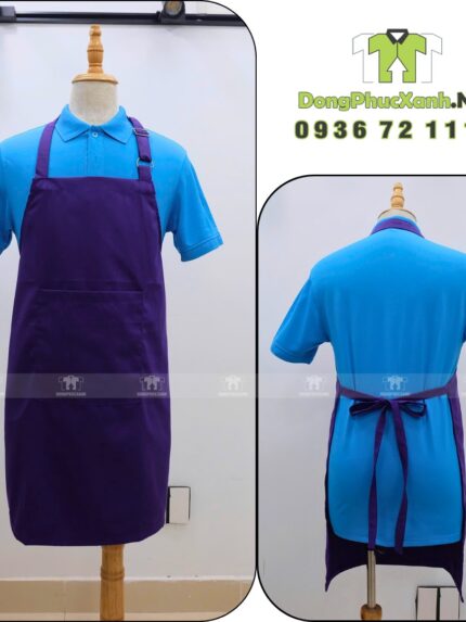 Tạp dề trơn phục vụ màu tím thiết kế gọn gàng dễ sử dụng cho nhân viên quán