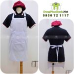 Tạp dề yếm dài đồng phục màu trắng thiết kế gọn gàng giúp nhân viên làm việc sạch sẽ và chuyên nghiệp