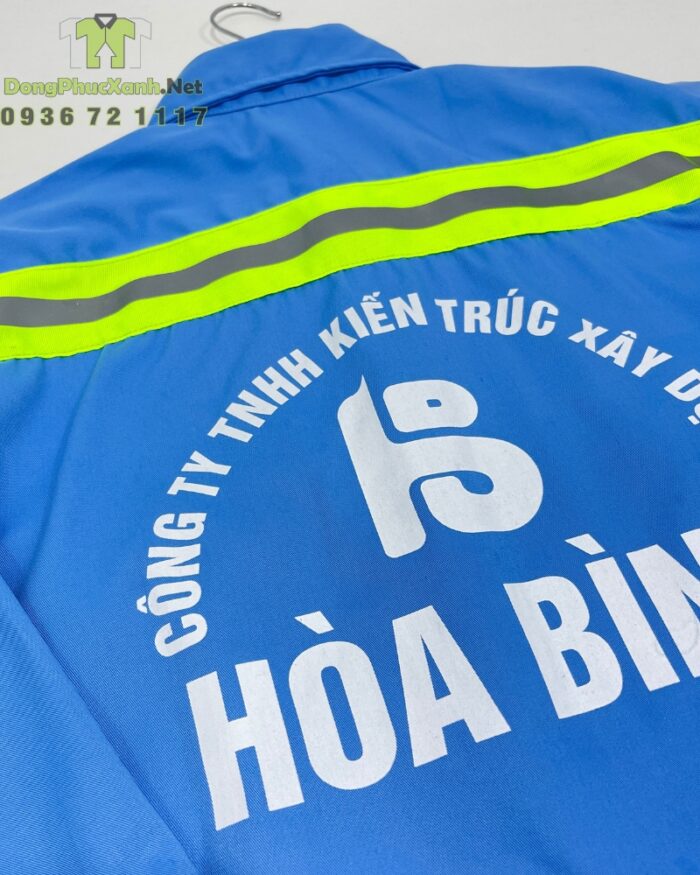 áo bảo hộ xanh in logo