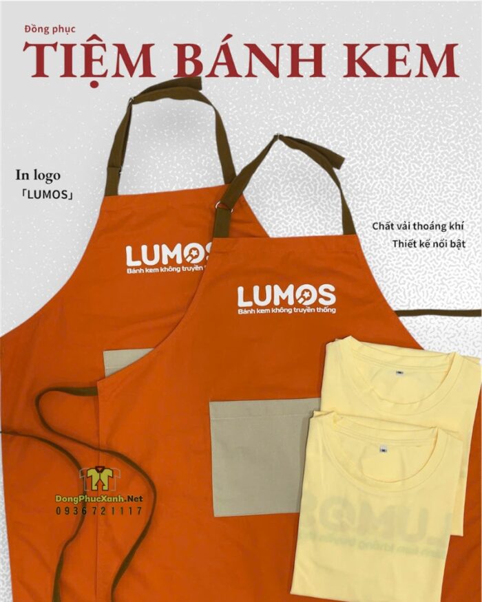 Đồng phục thiết kế theo tone chủ đạo màu cam in logo Lumos