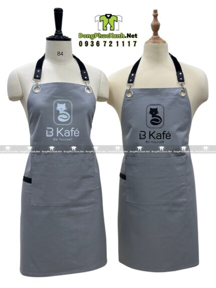 Tạp dề dài nam nữ phục vụ quán cà phê in logo B Kafe