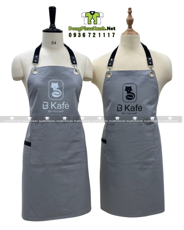 Tạp dề dài nam nữ phục vụ quán cà phê in logo B Kafe