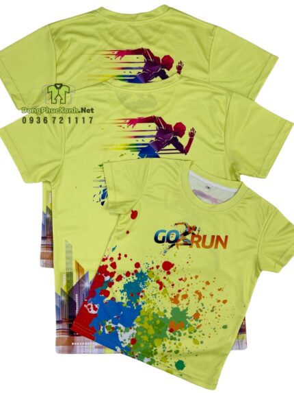 Áo nhóm chạy bộ marathon họa tiết sắc màu in Go Run