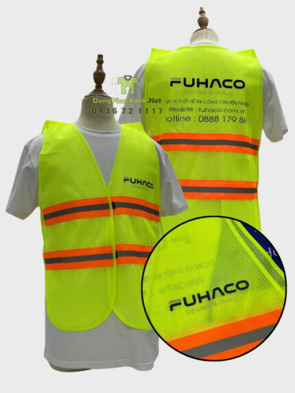 Áo gile lưới phản quang nhiều màu cho công nhân tại công trình in logo FUHACO