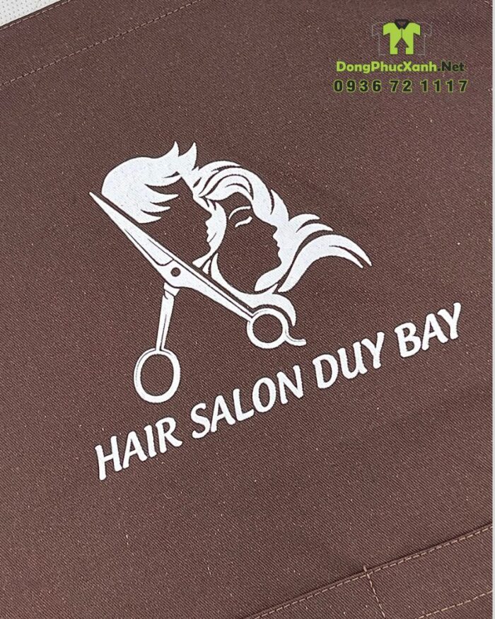 Tạp dề nhân viên làm tóc chất liệu kaki cotton dày dặn in logo HAIR SALON DUY BAY