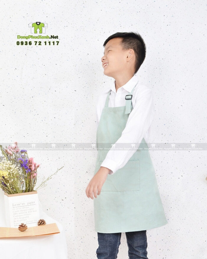 Tạp dề màu xanh/hồng dành cho bé trai/gái thiết kế đơn giản chắc chắn, sử dụng chất liệu vải kaki bền đẹp