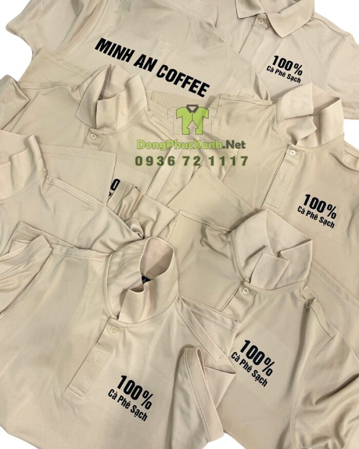 Áo đồng phục cà phê dành cho nhân viên, in logo MINH AN COFFEE