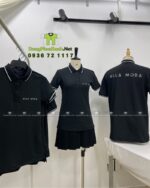 Áo thun đồng phục màu đen hiện đại dành cho nhân viên công ty, in logo Alla Moda.