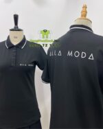 Áo thun đồng phục màu đen hiện đại dành cho nhân viên công ty, in logo Alla Moda.