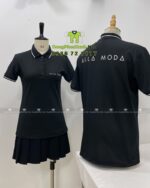 Áo thun đồng phục màu đen hiện đại dành cho nhân viên công ty, in logo Alla Moda.