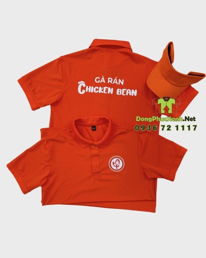 Bộ Đồng Phục Tiệm Gà Màu Cam In Logo Chicken Bean.