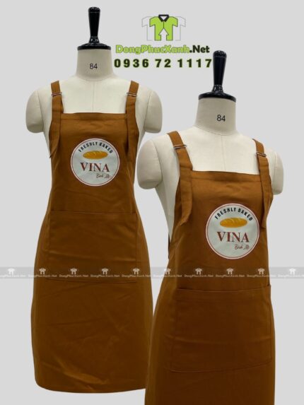 Tạp dề đồng phục nhân viên tiệm bánh mì thiết kế chữ H mới lạ, in logo Bánh mì VINA.