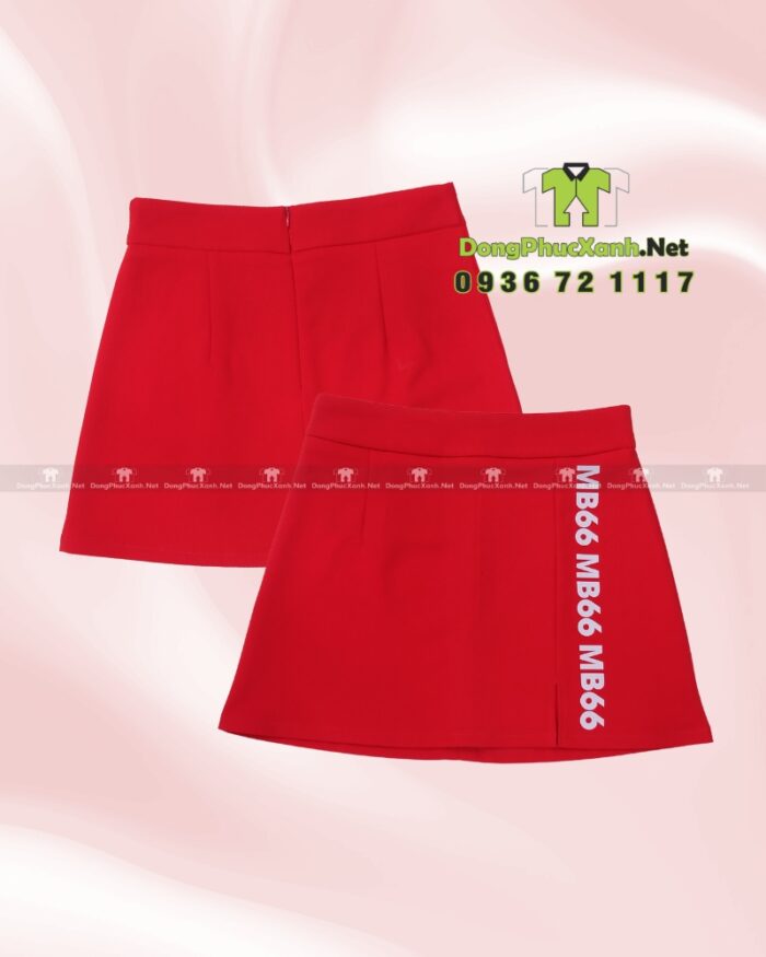 Chân váy đồng phục đỏ thiết kế trẻ trung, năng động, in logo MB66.