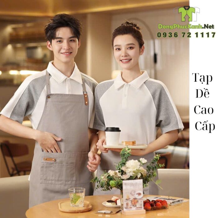 tạp dề đồng phục nhân viên cao cấp phối da sang trọng