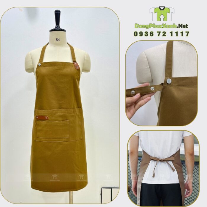 tạp dề đồng phục nhân viên cao cấp phối da sang trọng