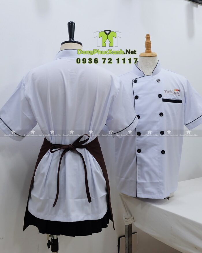 Áo bếp đồng phục thiết kế sang trọng, in logo Dalcheeni.