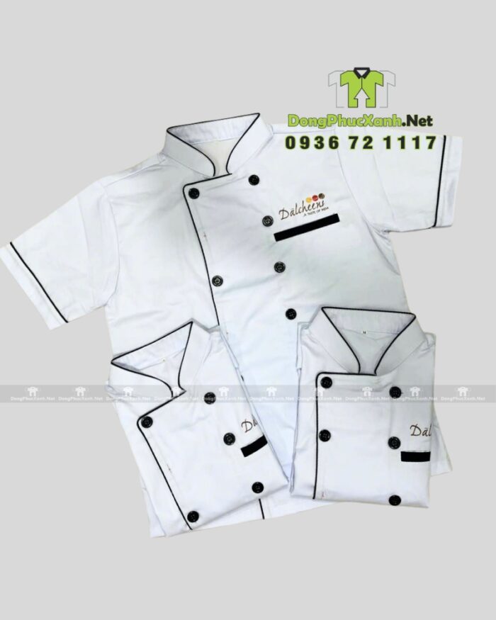 Áo bếp đồng phục thiết kế sang trọng, in logo Dalcheeni.