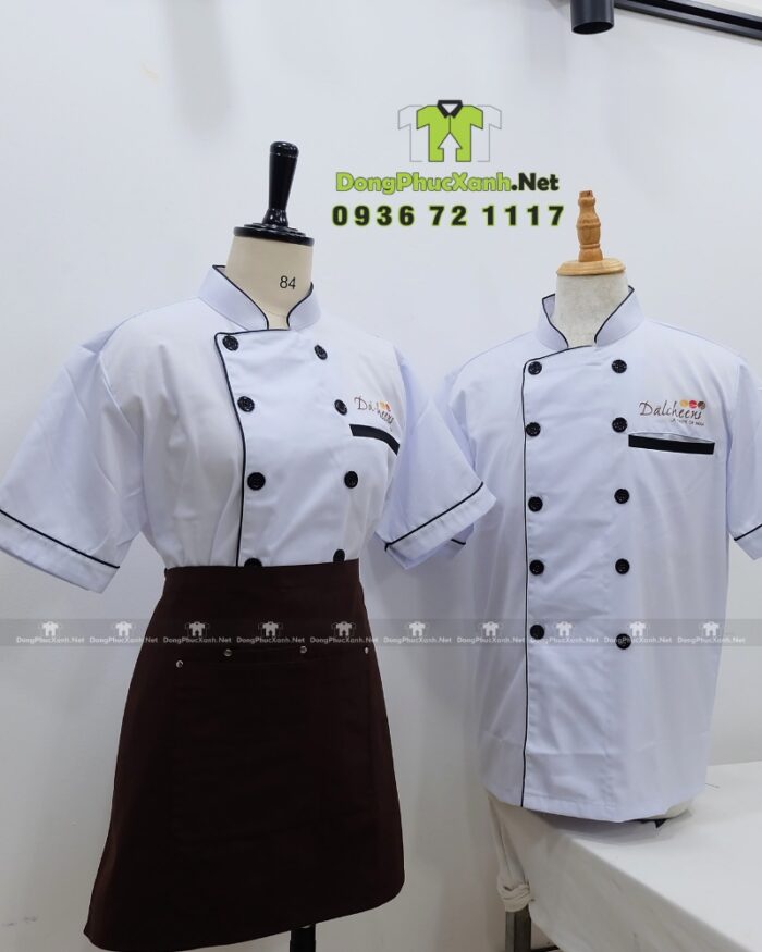 Áo bếp đồng phục thiết kế sang trọng, in logo Dalcheeni.