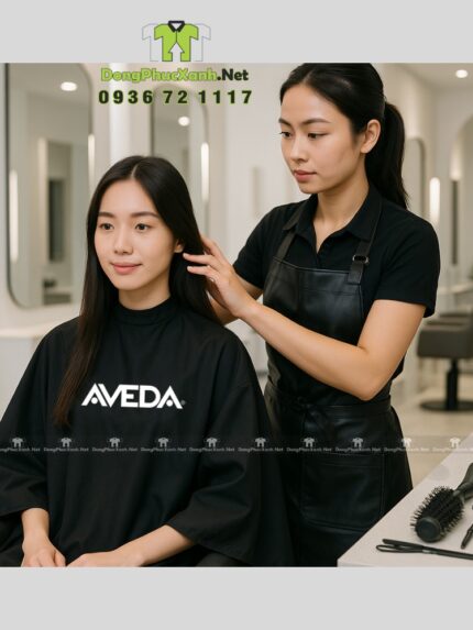 Áo choàng cắt tóc thiết kế nút gài linh hoạt, in logo Aveda.