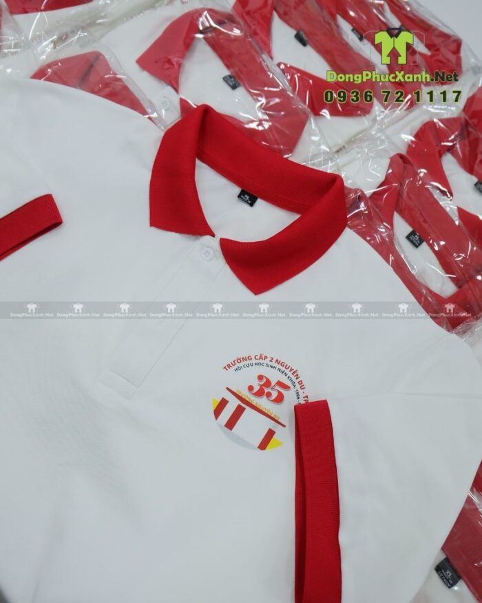Áo lớp hội cựu học sinh thiết kế thời trang, lịch sự, in logo Trường cấp 2 Nguyễn Du - Tp Huế.
