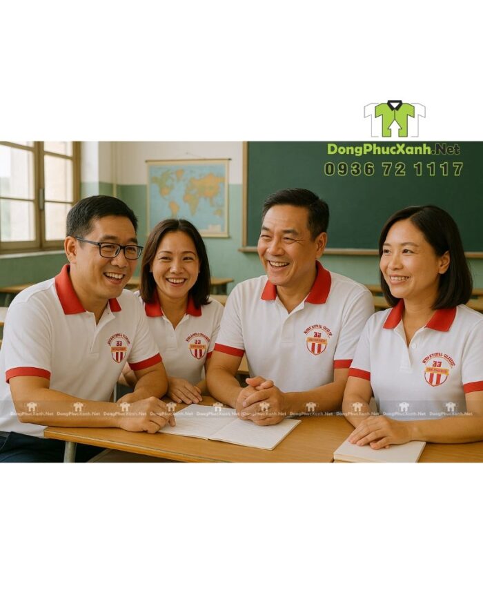 Áo lớp hội cựu học sinh thiết kế thời trang, lịch sự, in logo Trường cấp 2 Nguyễn Du - Tp Huế.