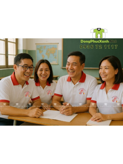 Áo lớp hội cựu học sinh thiết kế thời trang, lịch sự, in logo Trường cấp 2 Nguyễn Du - Tp Huế.