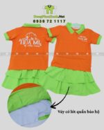 Đồng phục mầm non thiết kế màu sắc tươi sáng, in logo Mầm non Họa Mi.