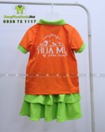 Đồng phục mầm non thiết kế màu sắc tươi sáng, in logo Mầm non Họa Mi.