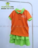 Đồng phục mầm non thiết kế màu sắc tươi sáng, in logo Mầm non Họa Mi.