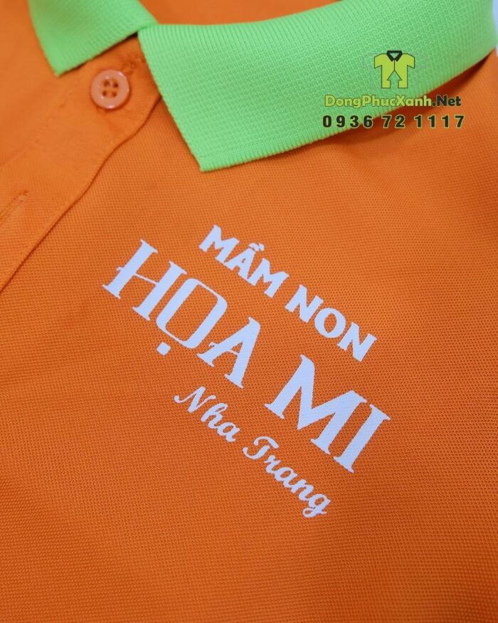 Đồng phục mầm non thiết kế màu sắc tươi sáng, in logo Mầm non Họa Mi.