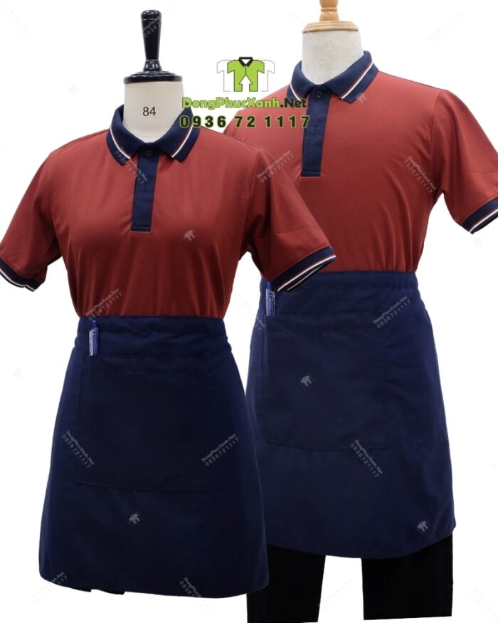 Bộ đồng phục quán trà sữa với áo thun đồng phục màu cam đất ấm áp, dễ chịu, thiết kế in ấn logo theo yêu cầu