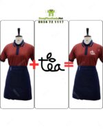 Bộ đồng phục quán trà sữa với áo thun đồng phục màu cam đất ấm áp, dễ chịu, thiết kế in ấn logo theo yêu cầu