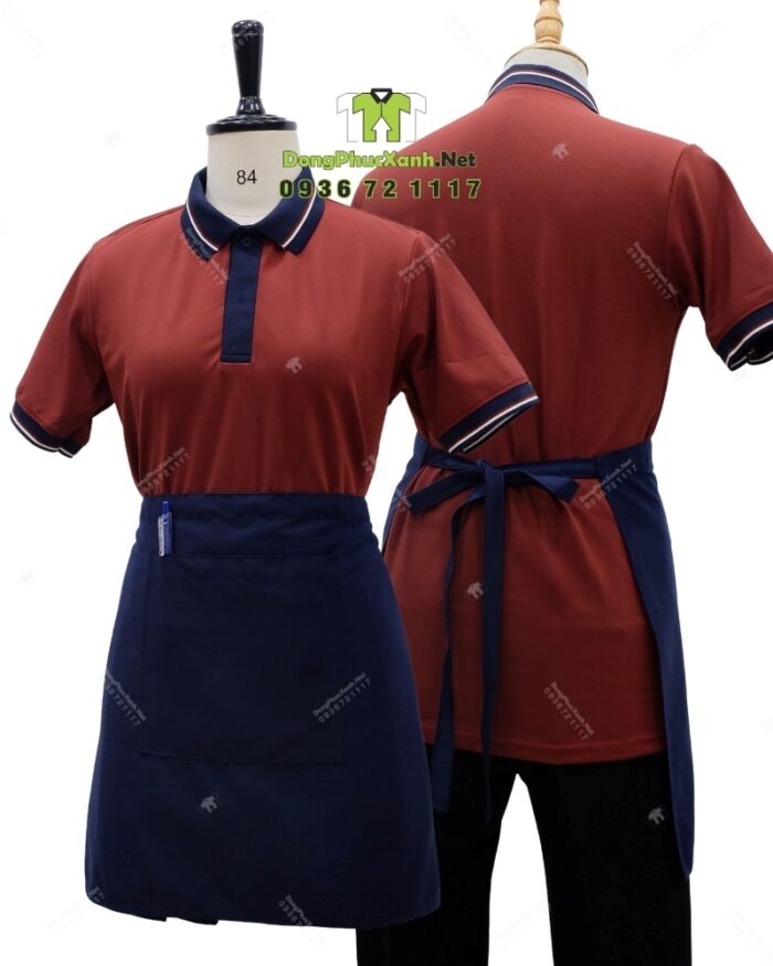 Bộ đồng phục quán trà sữa với áo thun đồng phục màu cam đất ấm áp, dễ chịu, thiết kế in ấn logo theo yêu cầu