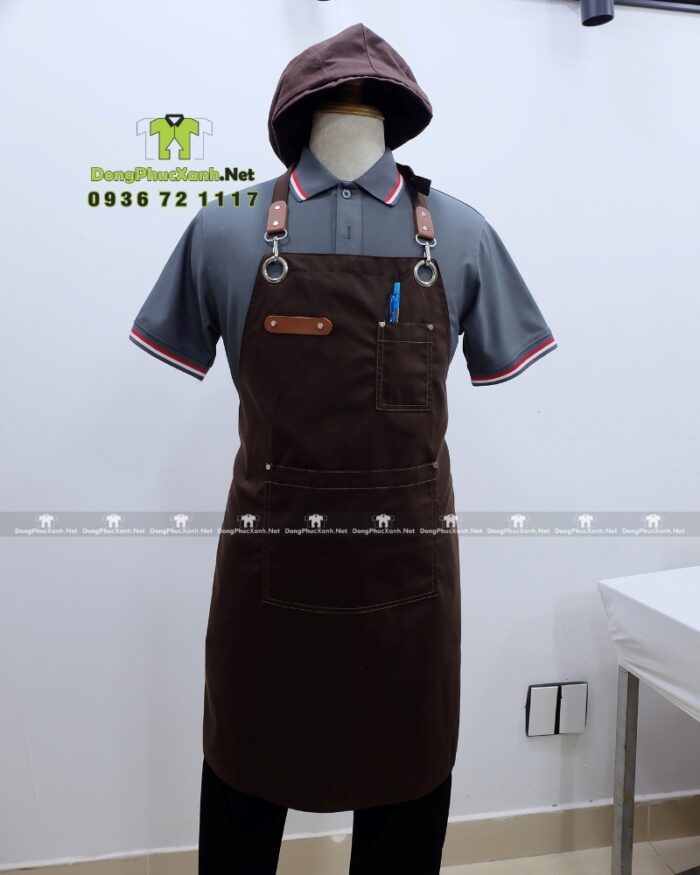 Bộ đồng phục quán trà sữa với áo đồng phục màu xám trang nhã và tinh tế, in/thêu logo theo yêu cầu.