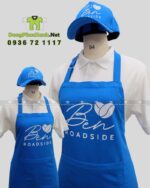 Nón đồng phục dành cho nhân viên quán cà phê vỉa hè, thiết kế màu xanh dương nổi bật, thêu logo Ben roadside.