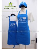 Nón đồng phục dành cho nhân viên quán cà phê vỉa hè, thiết kế màu xanh dương nổi bật, thêu logo Ben roadside.
