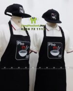 Bộ đồng phục nhân viên phục vụ quán phở thiết kế màu đen hiện đại sang trọng, in logo Pho 58.