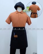 Bộ đồng phục quán cà phê có áo thun đồng phục màu cacao đẹp mắt, in/ thêu logo bằng công nghệ tiên tiến nhất hiện nay.