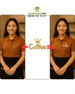 Bộ đồng phục quán cà phê có áo thun đồng phục màu cacao đẹp mắt, in/ thêu logo bằng công nghệ tiên tiến nhất hiện nay.