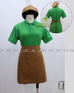 Bộ đồng phục quán cà phê với áo thun đồng phục màu xanh két thiên nhiên gần gũi, in/thêu logo theo yêu cầu.