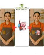 Bộ đồng phục quán trà sữa thiết kế áo thun đồng phục màu cam tạo sự chú ý, theo phong cách năng động và hiện đại.
